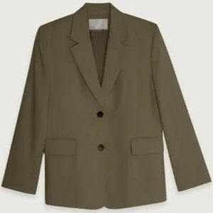 NWT oak + fort oak and fort linen blazer taupe xs structured shoulder pad button